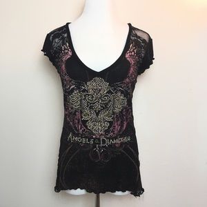 Angels & Diamonds Black Lace Tee Shirt The Buckle